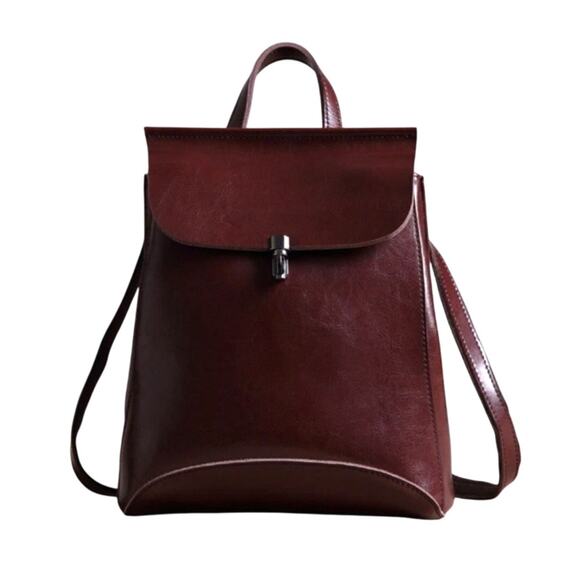 Burgundy Red Leather Convertible Backpack Purse Crossbody Bag - Picture 1 of 7